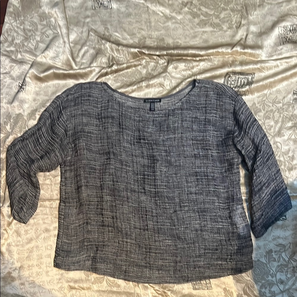 Eileen Fisher Gray 3/4 Sleeve Boxy Blouse